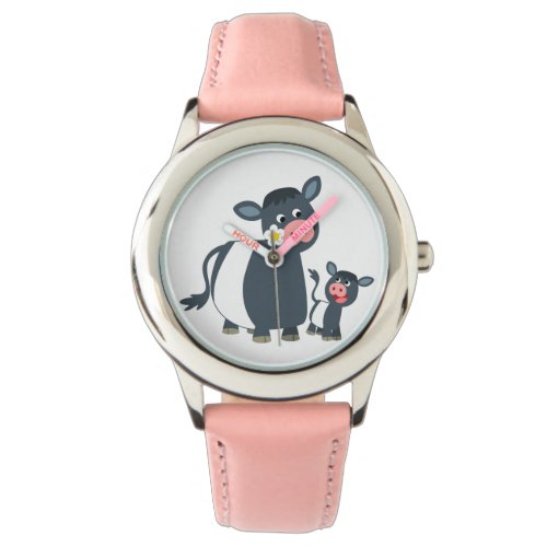 Cute Cartoon Belted Galloway Cow and Calf Watch