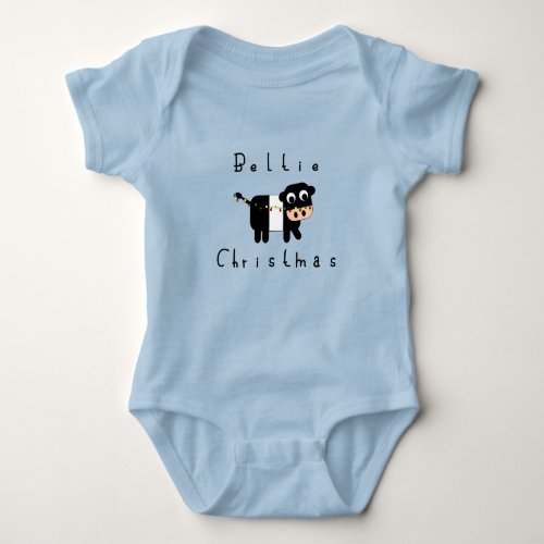 Cute Cartoon Beltie Christmas Belted Galloway Cow Baby Bodysuit