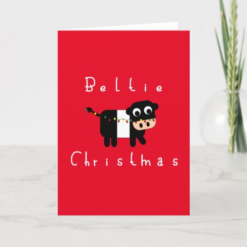 Cute Cartoon Beltie Christmas Belted Galloway Cow Holiday Card