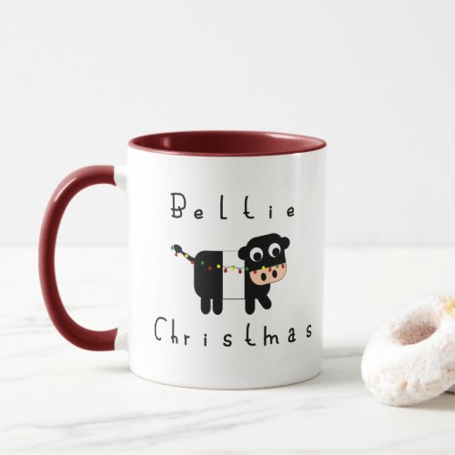 Cute Cartoon Beltie Christmas Belted Galloway Cow Mug