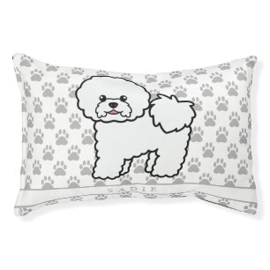 Cute Cartoon Bichon Frise Dog With Pet's Own Name Pet Bed