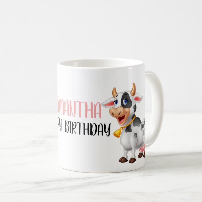 Cute Cartoon Big Cow Happy Birthday  Coffee Mug (Front Right)