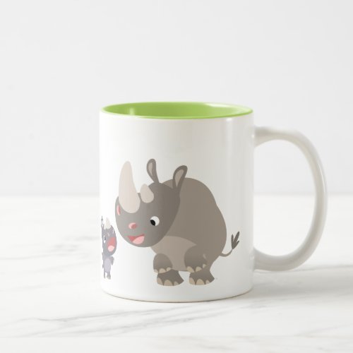 Cute Cartoon Big Rhino and Baby Rhino Two_Tone Coffee Mug