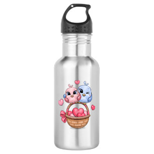 Cute cartoon birds couple stainless steel water bottle