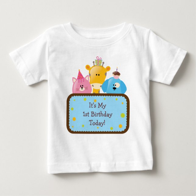 Cute Cartoon Birthday Animals Customizable Baby T-Shirt (Front)