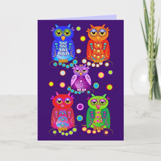 Cute Cartoon Birthday card with Owls (Front)
