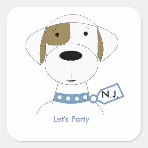 Cute Cartoon Birthday Dog Square Sticker