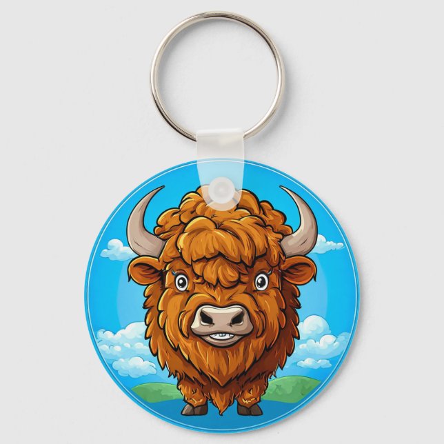 Cute Cartoon Bison Keychain (Front)