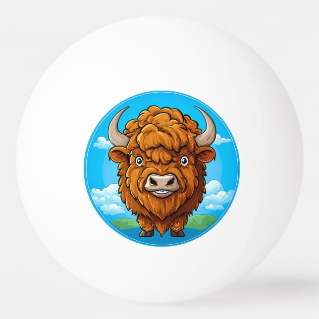 Cute Cartoon Bison Ping Pong Ball (Front)