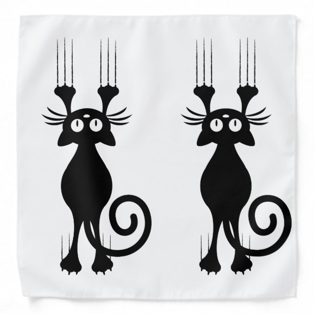 Cute Cartoon Black Cat Scratching Bandana (Front)