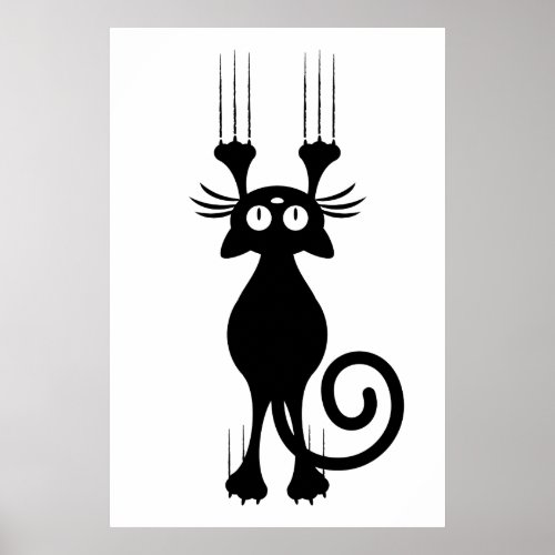 Cute Cartoon Black Cat Scratching Poster