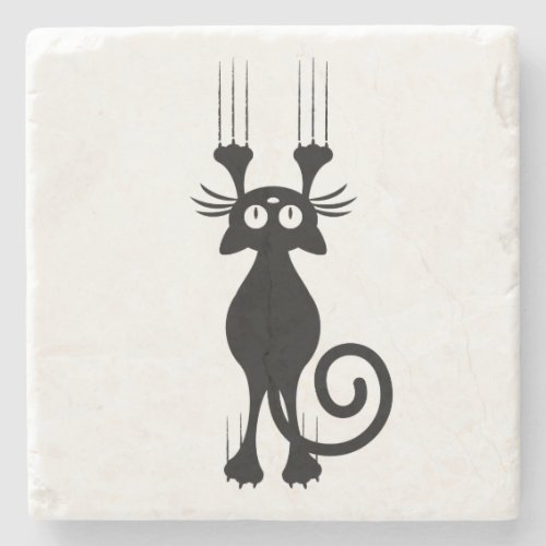 Cute Cartoon Black Cat Scratching Stone Coaster