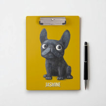 Cute Cartoon Black Frenchie Dog Mustard Yellow