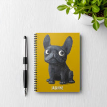 Cute Cartoon Black Frenchie Dog Mustard Yellow