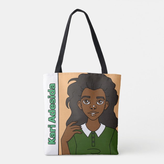 Cute Cartoon Black Girl Name School Library Bag (Back)