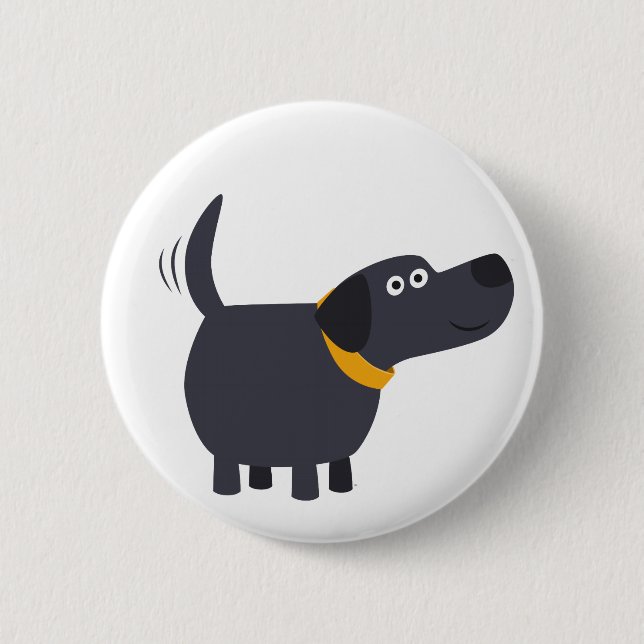Cute Cartoon Black Labrador Button Badge (Front)
