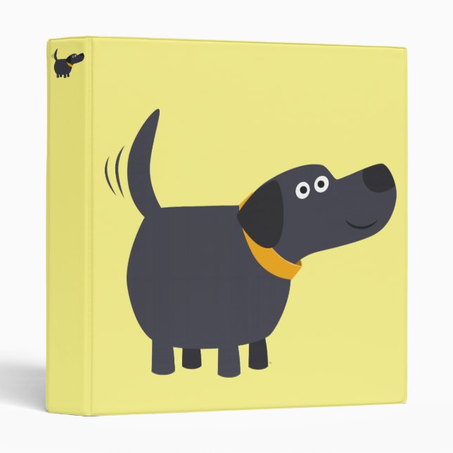 Cute Cartoon Black Labrador Retriever 3 Ring Binder (Front/Spine)