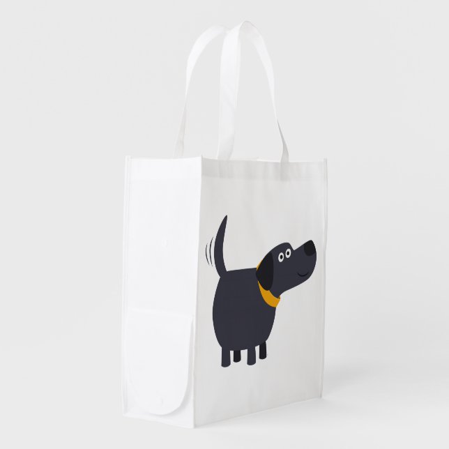 Cute Cartoon Black Labrador Reusable Bag (Front Side)