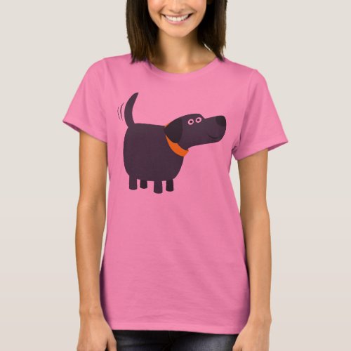 Cute Cartoon Black Labrador Women T_Shirt