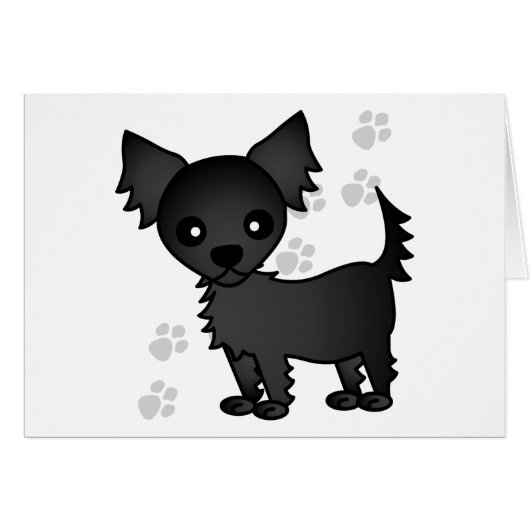 Cute Cartoon Black Long-haired Chihuahua Cards (Front Horizontal)