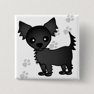 Cute Cartoon Black Long-haired Chihuahua Pinback Button