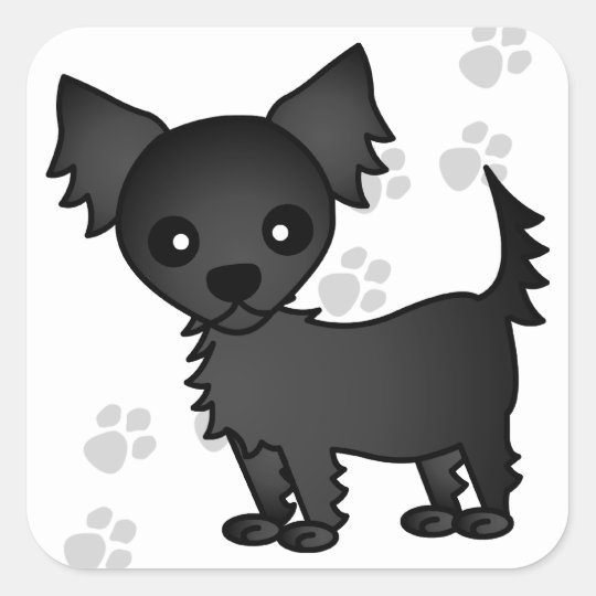 Cute Cartoon Black Long Haired Chihuahua Square Sticker