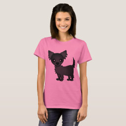 Cute Cartoon Black Long-haired Chihuahua T-Shirt | Zazzle