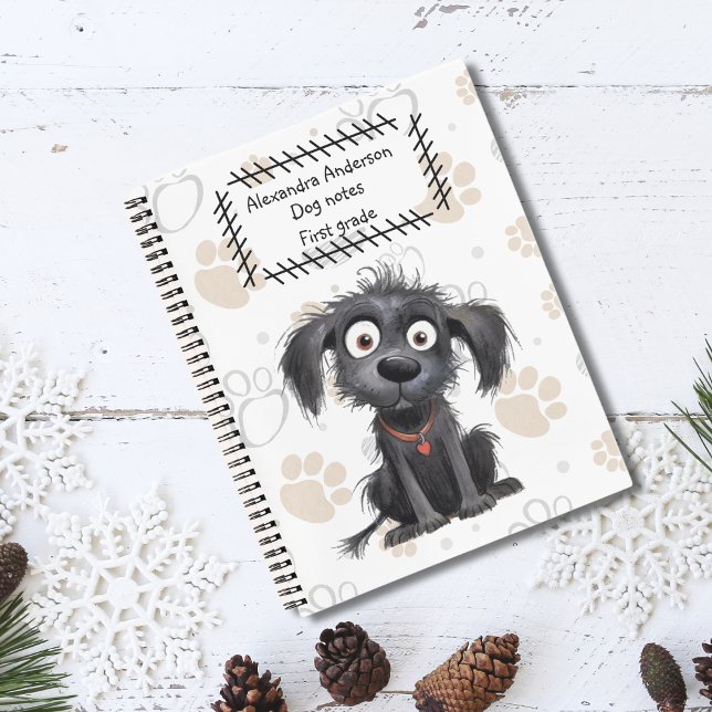 Cute Cartoon Black puppy on paw background Notebook (Creator Uploaded)