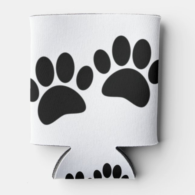 Cute Cartoon Black Puppy Paw Prints Can Cooler (Front)