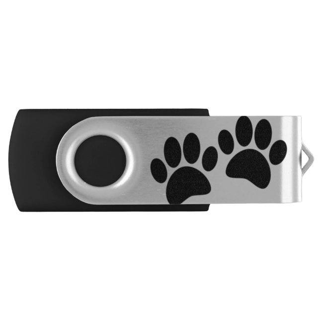 Cute Cartoon Black Puppy Paw Prints Flash Drive (Front)