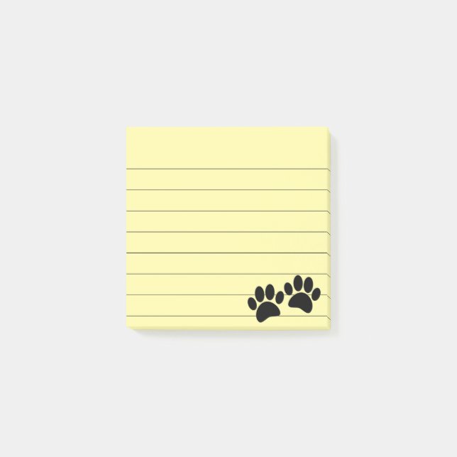Cute Cartoon Black Puppy Paw Prints Lined 3x3 Post-it Notes (Front)
