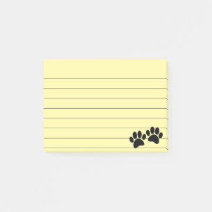 Cute Cartoon Black Puppy Paw Prints Lined 4x3 Post-it Notes