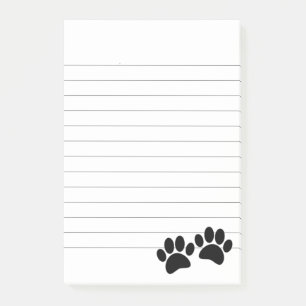 Cute Cartoon Black Puppy Paw Prints Lined Post-it Notes