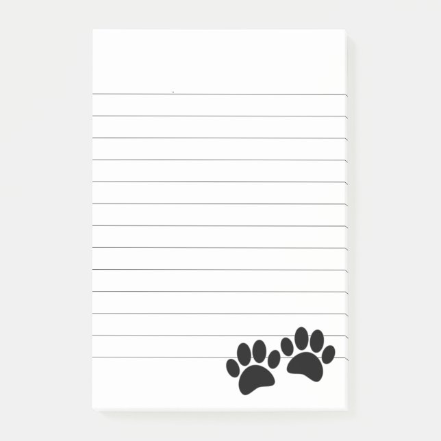 Cute Cartoon Black Puppy Paw Prints Lined Post-it Notes (Front)
