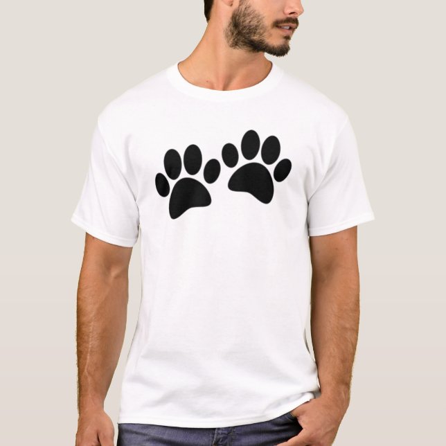 Cute Cartoon Black Puppy Paw Prints T-Shirt (Front)