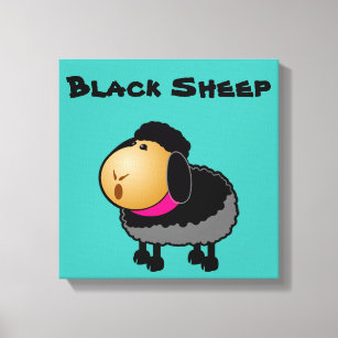 Cute Cartoon Black Sheep Drawing Canvas Print