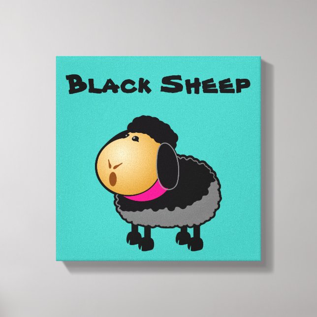 Cute Cartoon Black Sheep Drawing Canvas Print (Front)
