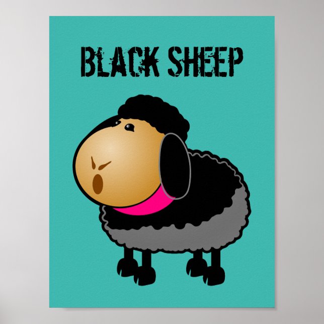 Cute Cartoon Black Sheep Drawing Poster (Front)