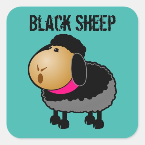 Cute Cartoon Black Sheep Drawing Square Sticker