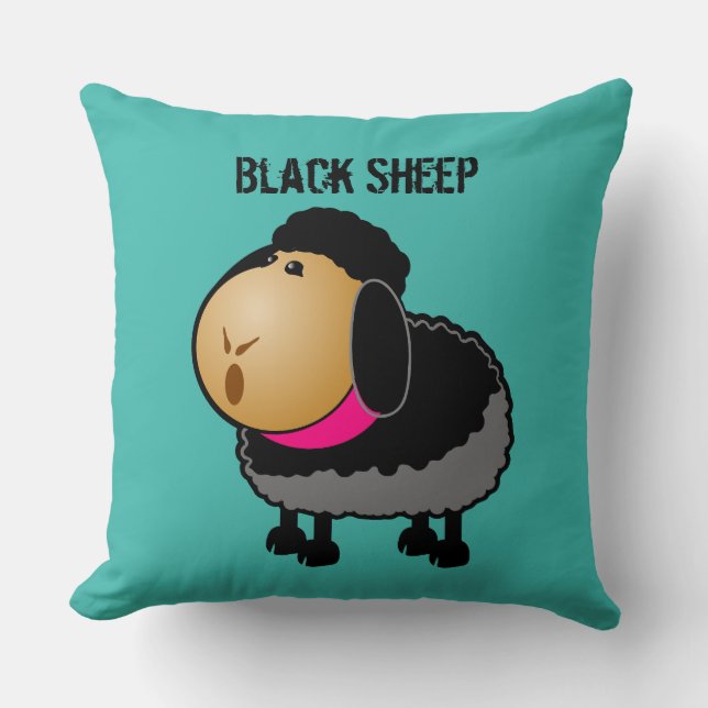 Cute Cartoon Black Sheep Drawing Throw Pillow (Front)