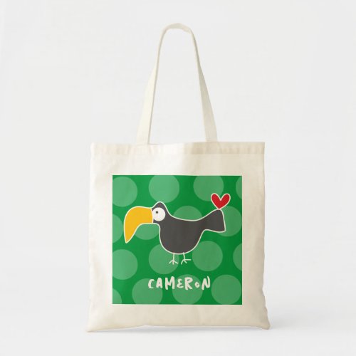 Cute Cartoon Black Toucan Bird Love Fun Dots Kids Tote Bag