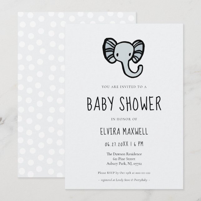 Cute cartoon blue elephant Baby shower Invitation (Front/Back)