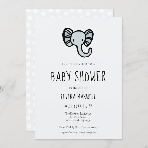 Cute cartoon blue elephant Baby shower Invitation
