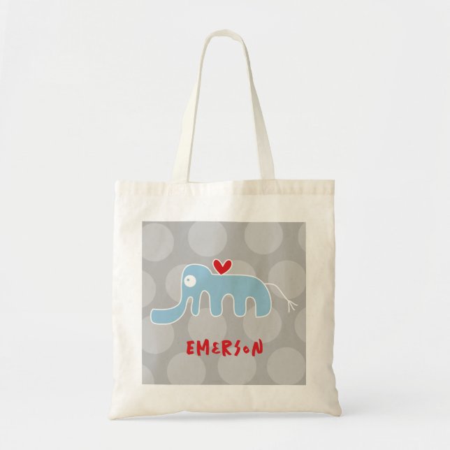 Cute Cartoon Blue Elephant Love Fun Dots Boy Kids Tote Bag (Front)