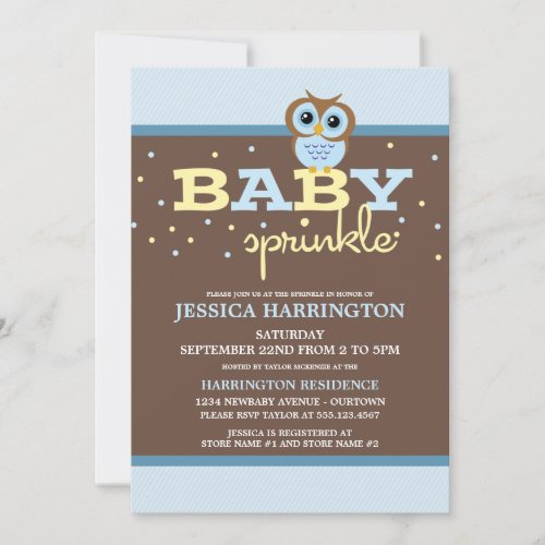 Owly Blue Baby Sprinkle Invitations