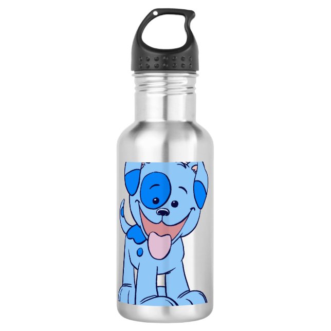 Cute Cartoon Blue Puppy Water Bottle (Front)