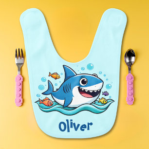 Cute Cartoon Blue Shark Baby Bib