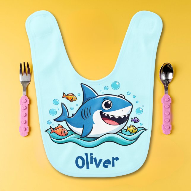 Cute Cartoon Blue Shark Baby Bib (Creator Uploaded)