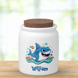 Cute Cartoon Blue Shark Candy Jar