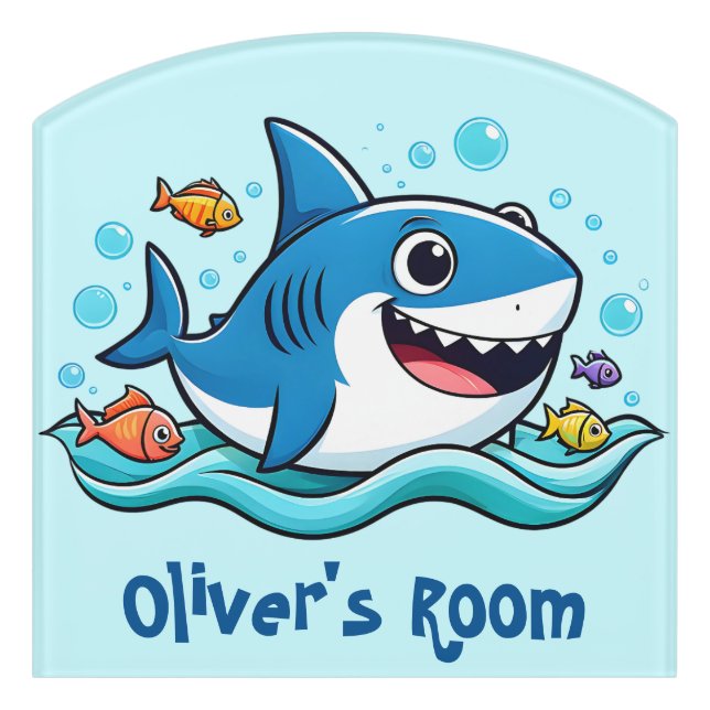 Cute Cartoon Blue Shark Door Sign (Contour Front)